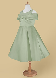 Azazie Shirin Blumenmädchenkleider A-Linie Schulterfrei Matte Satin Kleid Staubiger Salbeigrün image7