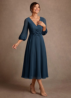 Azazie Ana Mother of the Bride Dresses Dark Navy A-Line Lace Chiffon Dress image2