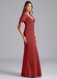 Azazie Pheby Bridesmaid Dresses Rust A-Line Pleated Chiffon Dress image5