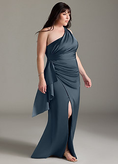 Azazie Maive Bridesmaid Dresses Twilight Sheath Ruched Stretch Satin Dress image8
