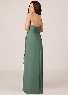 Azazie Kaylee Junior Eucalyptus A-Line with Belt Chiffon Dress image5