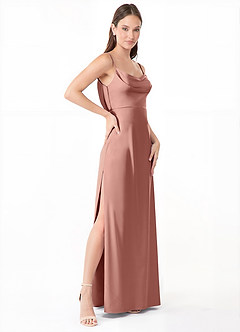 Azazie Alaija Robes de demoiselle d'honneur Robe Sirène en Satin extensible Fente Latérale Rosette image3