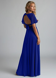 Azazie Induh Bridesmaid Dresses Royal Blue A-Line Flutter V-neck Mesh Dress image4
