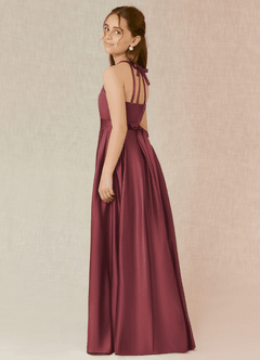 Azazie Arianthe Junior Vestido de Merlot de Satén Elástico de Corte En A con Con bolsillos image3