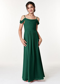 Azazie Alivia Junior Emerald A-Line Off the Shoulder Chiffon Dress image4