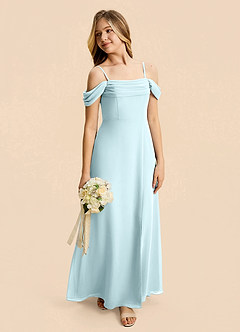 Azazie Lilly Junior Cloud Blue A-Line Pleated Chiffon Dress image5