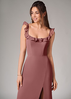 Azazie Callie Vestidos de damas de honor Vestido de Rosa Del Desierto de Gasa de Corte Sirena Convertible con Corte Lateral image6