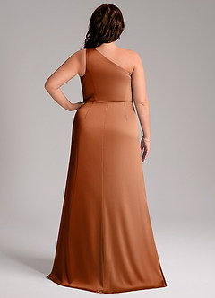 Azazie Phaedra Bridesmaid Dresses Copper A-Line One Shoulder Stretch Satin Dress image2