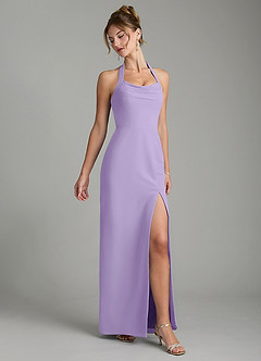 Azazie Arnelle Bridesmaid Dresses Lilac Sheath Pleated Chiffon Dress image3