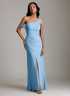 Azazie Madelyn Bridesmaid Dresses Steel Blue Mermaid One Shoulder Chiffon Convertible Dress image1