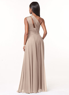 Azazie Charlize Bridesmaid Dresses Taupe A-Line One Shoulder Mesh Dress image2