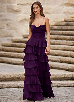 grape color prom dress Azazie Plus Size 2026 Lace Up Ruffles A-Line Prom Dress Grape Gown