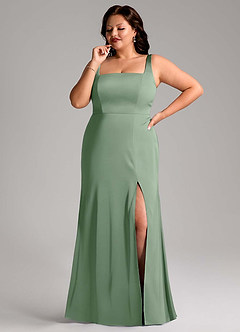 Azazie Frostine Bridesmaid Dresses Matcha A-Line Bow Stretch Satin Dress image8