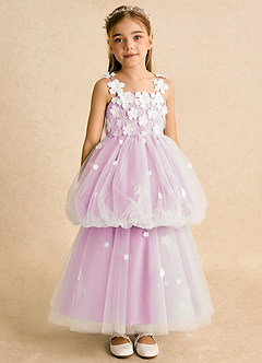 Azazie Teacup vestidos de niña de las flores Vestido de Marfil Rosa Caramelo de Tul de Princesa con Encaje image7