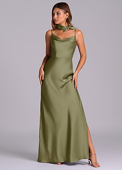 Azazie Yazmine Final Sale Pistachio Mermaid Pleated Stretch Satin Dress image1