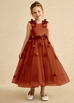 Azazie Atta Flower Girl Dresses Paprika A-Line One Shoulder Tulle Dress image1
