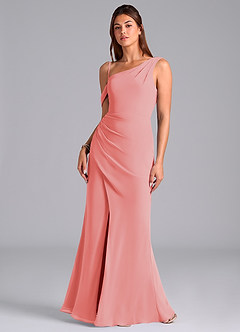 Azazie Madelyn Bridesmaid Dresses Coral Mermaid Off the Shoulder Chiffon Convertible Dress image4