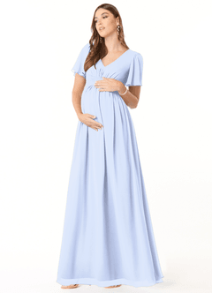 Azazie Verna Maternity Bridesmaid Dresses A-Line V-Neck Ruched Chiffon Floor-Length Dress image3