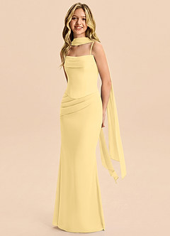 Azazie Sorrel Junior Butter Mermaid Pleated Chiffon Dress image3