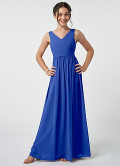 Azazie Kora Junior Royal Blue A-Line Pleated Chiffon Dress image1