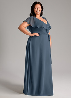 Azazie Lainey Bridesmaid Dresses Neptune A-Line with Pockets Chiffon Dress image5