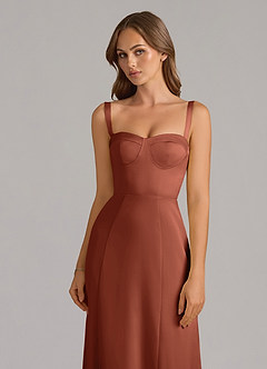 Azazie Amaris Schlussverkauf A-Linie Korsett Stretch-Satin Kleid Burnt Orange image5