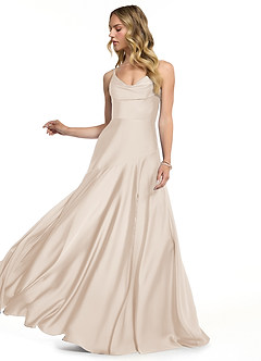 Azazie Kayla At-home Try On Dresses Bermuda Sheath Side Slit Stretch Satin Dress image3