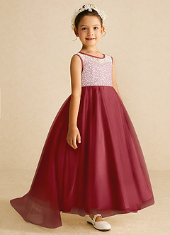 Azazie Tay Flower Girl Dresses Pomegranate A-Line Sequins Tulle Dress image3