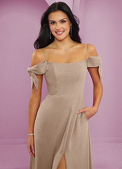 Barbie ♥ Azazie Jurken voor bruidsmeisjes Converteerbaar Jurk van Chiffon met A-Lijn Off the Shoulder Taupe image10