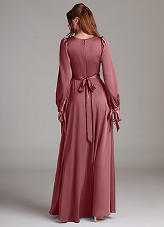 Azazie Leonia Bridesmaid Dresses Desert Rose A-Line Long Sleeve Stretch Satin Dress image2