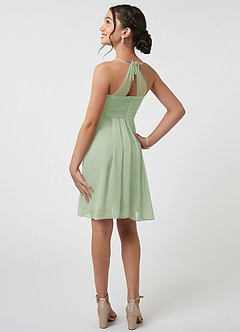 Azazie Ginny Junior Dusty Sage A-Line Pleated Chiffon Dress image4