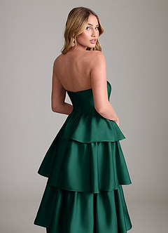 Azazie Faye Bridesmaid Dresses Emerald A-Line Ruched Stretch Satin Dress image6