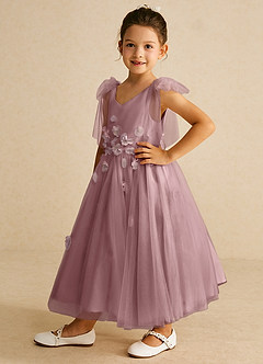 Azazie Minia Jurken voor bloemenmeisjes A-Lijn Jurk van Mat Satijn Boog Stoffige Roos image5