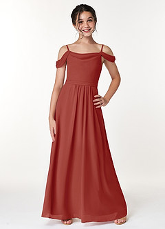 Azazie Alivia Junior Terracotta A-Line Off the Shoulder Chiffon Dress image1