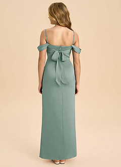 Azazie Saige Junior Silver Sage Sheath Off the Shoulder Stretch Satin Dress image2