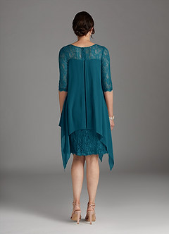 Azazie Flo Mother of the Bride Dresses Ink Blue A-Line Lace Chiffon Dress image4