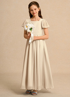 Azazie Joss Flower Girl Dresses Champagne A-Line with Sleeves Chiffon Dress image12