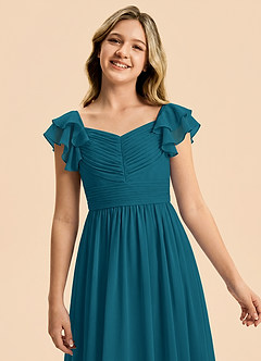 Azazie Anaya Junior Abito A-Line in Chiffon Scollo a Cuore Blu Inchiostro image6