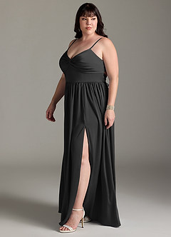 Azazie Zeya Robes de demoiselle d'honneur Robe Trapèze en Satin extensible Plissée Noir image13