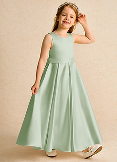 Azazie Cherry Flower Girl Dresses Dusty Sage Dusty Sage Ball-Gown Pleated Matte Satin Dress image5