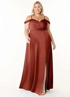 Azazie Ocean Brautjungfernkleider A-Linie V-Hals Gefaltet Stretch-Satin Kleid Terrakotta image6