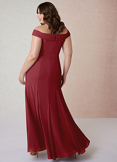 Azazie Lecia Jurken voor bruidsmeisjes Converteerbaar Jurk van Chiffon met rijk Off-the-shoulder geplooid Granaatappel image9