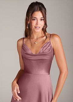 Azazie Sarella Brautjungfernkleider A-Linie mit Taschen Metallischer Satin Kleid Vintage Mauve image2