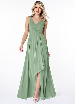 Azazie Calvi Robes de demoiselle d'honneur Robe Trapèze en Mousseline de soie Rayé Matcha image1