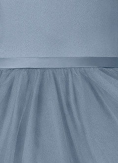 Azazie Marybell Flower Girl Dresses Dusty Blue A-Line Bow Tulle Dress image4