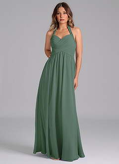 Azazie Darlyn Bridesmaid Dresses Eucalyptus A-Line Pleated Chiffon Dress image5
