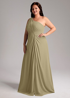 Azazie Brooke Bridesmaid Dresses Moss Green A-Line One Shoulder Chiffon Dress image11