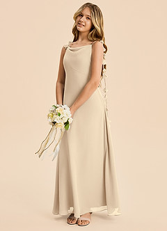 Azazie Gumdrop Junior Champagne Empire Pleated Chiffon Dress image2