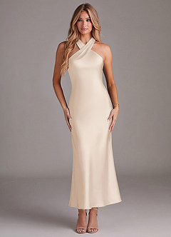 Azazie Doretta Jurken voor bruidsmeisjes Jurk van Stretch Satijn met Zeemeermin Geplooid Wit Albast image1