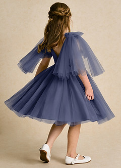 Azazie Duchess Robe Demoiselle D'honneur Fillette Robe Trapèze en Tulle avec manches Bleu Orageux image2